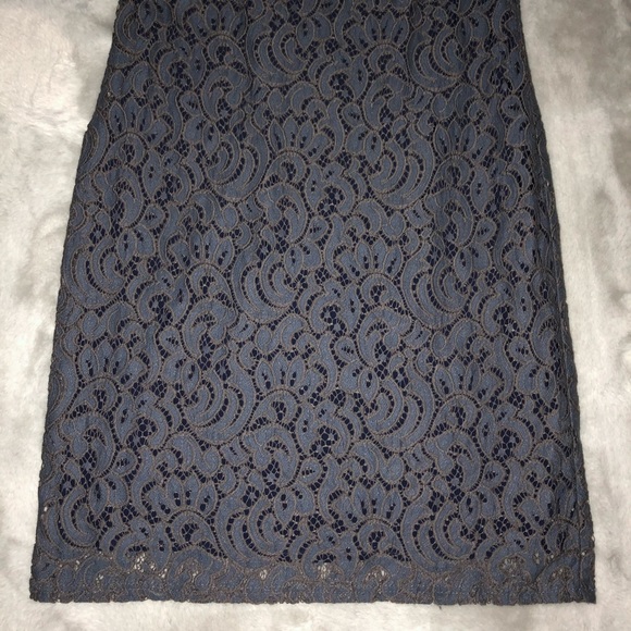 Grey/Blue Lace Dress Flutter Short Sleeve Midi - Picture 3 of 10